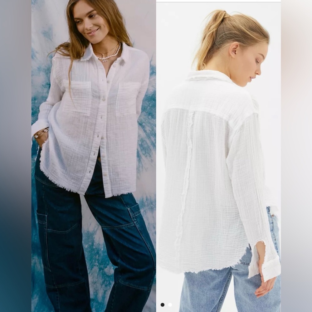 Urban Outfitters Luca Textured Cotton Button-Down Shirt in White , size XS